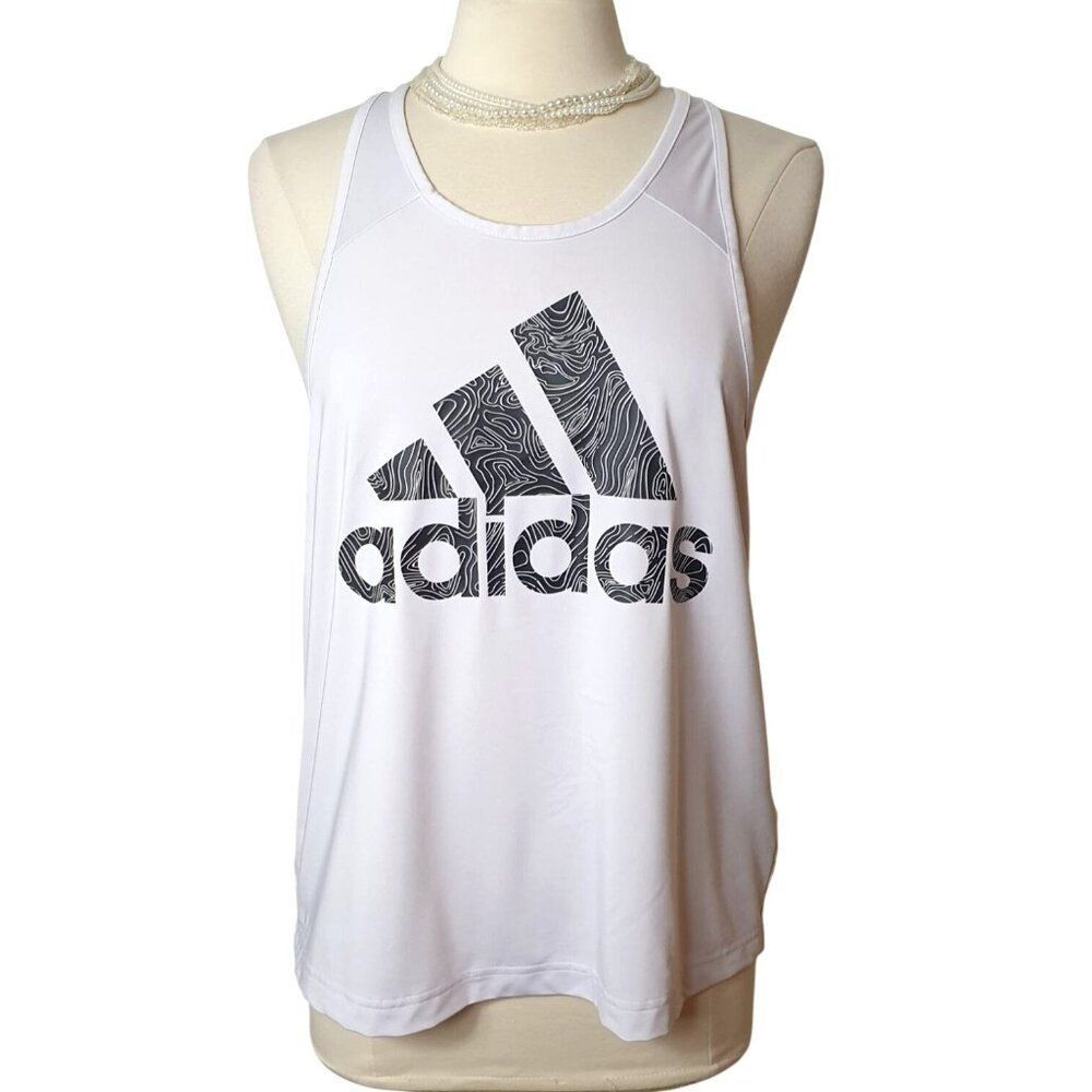 Adidas Womens Racerback Tank L White Primegreen Top Split Back Athletic Workout